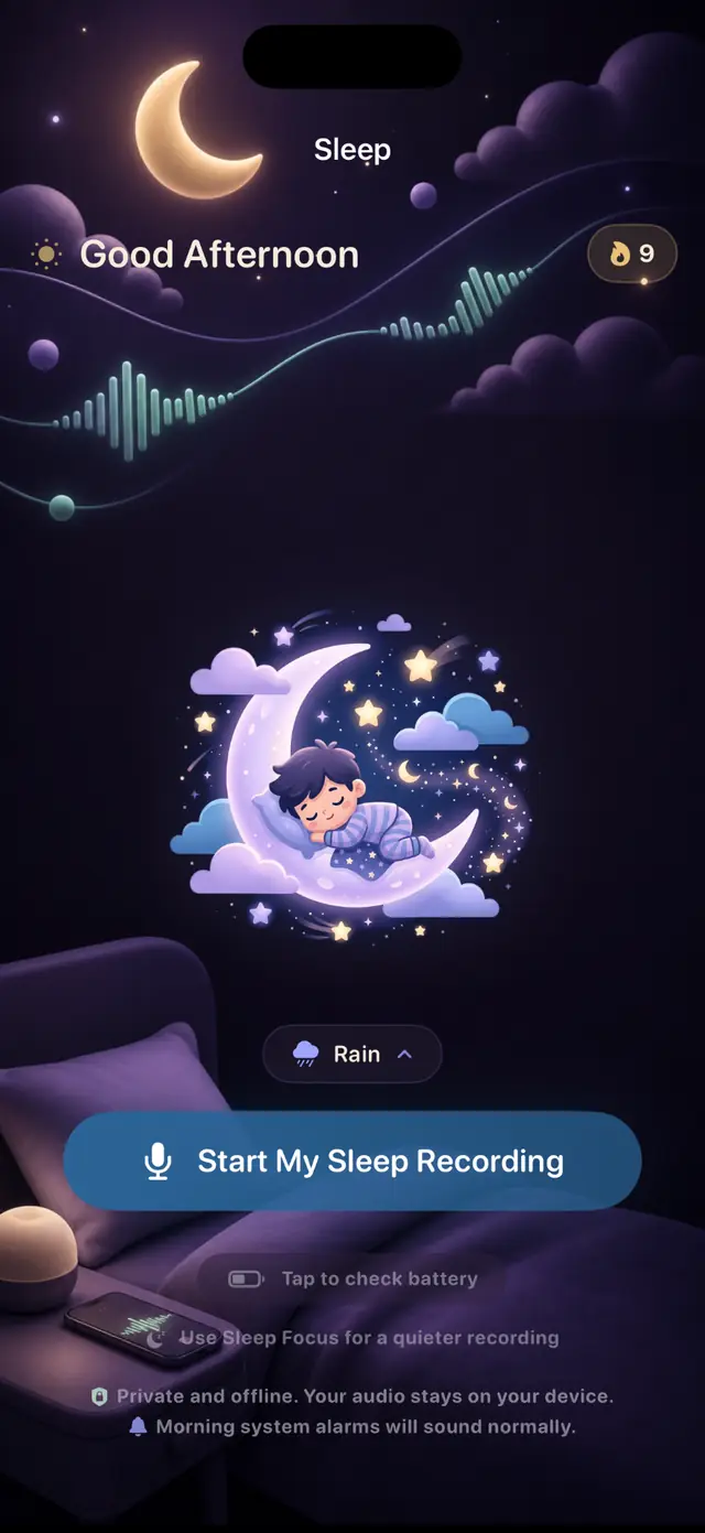 SnoozeLy recording screen